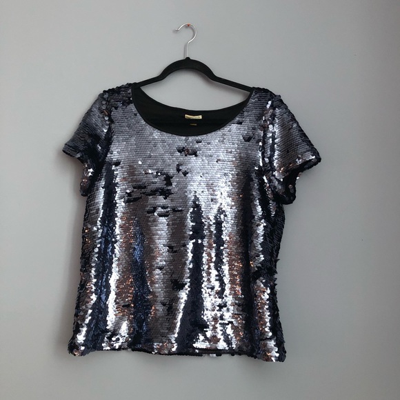 ⭕️ PRICE FIRM Anthropologie Leifsdottir Size Large Blue Sequin Top - Picture 4 of 7